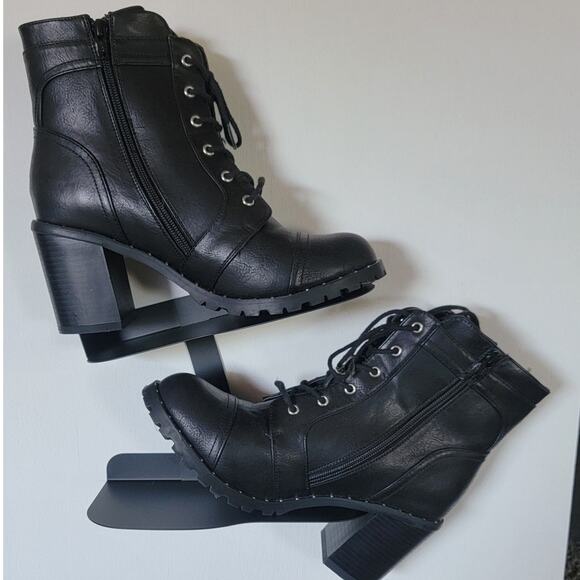 Studded Buckled Combat Boots Size 10 Lace Up Side Zip Diba - Picture 1 of 8